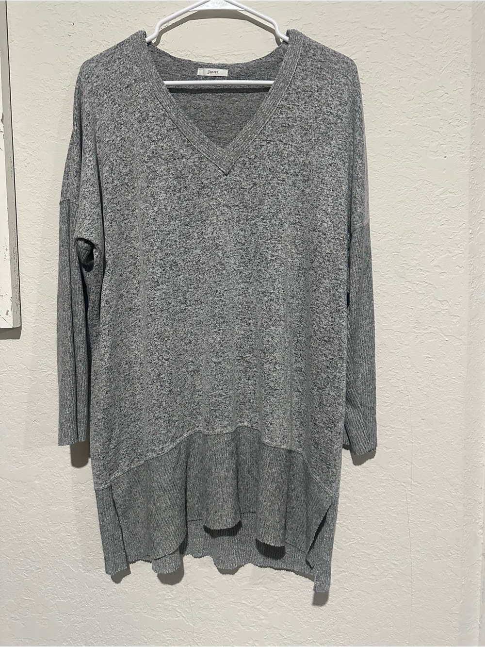 JODIFL Heather Grey V-Neck Longline Sweater